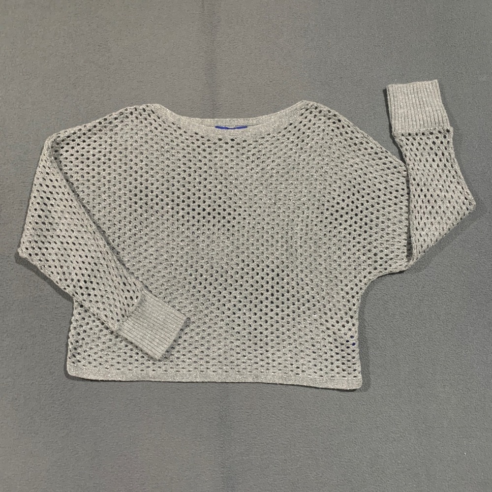 Apt 9 Sweater Womens XXL Silver Metallic Open Knit Batwing Shimmer Party Glam